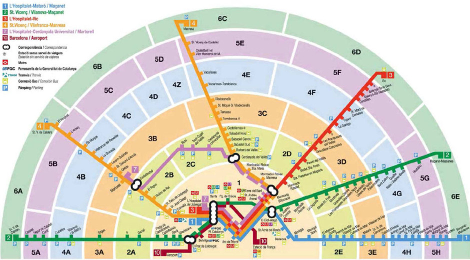 Карта зон метро Барселоны
